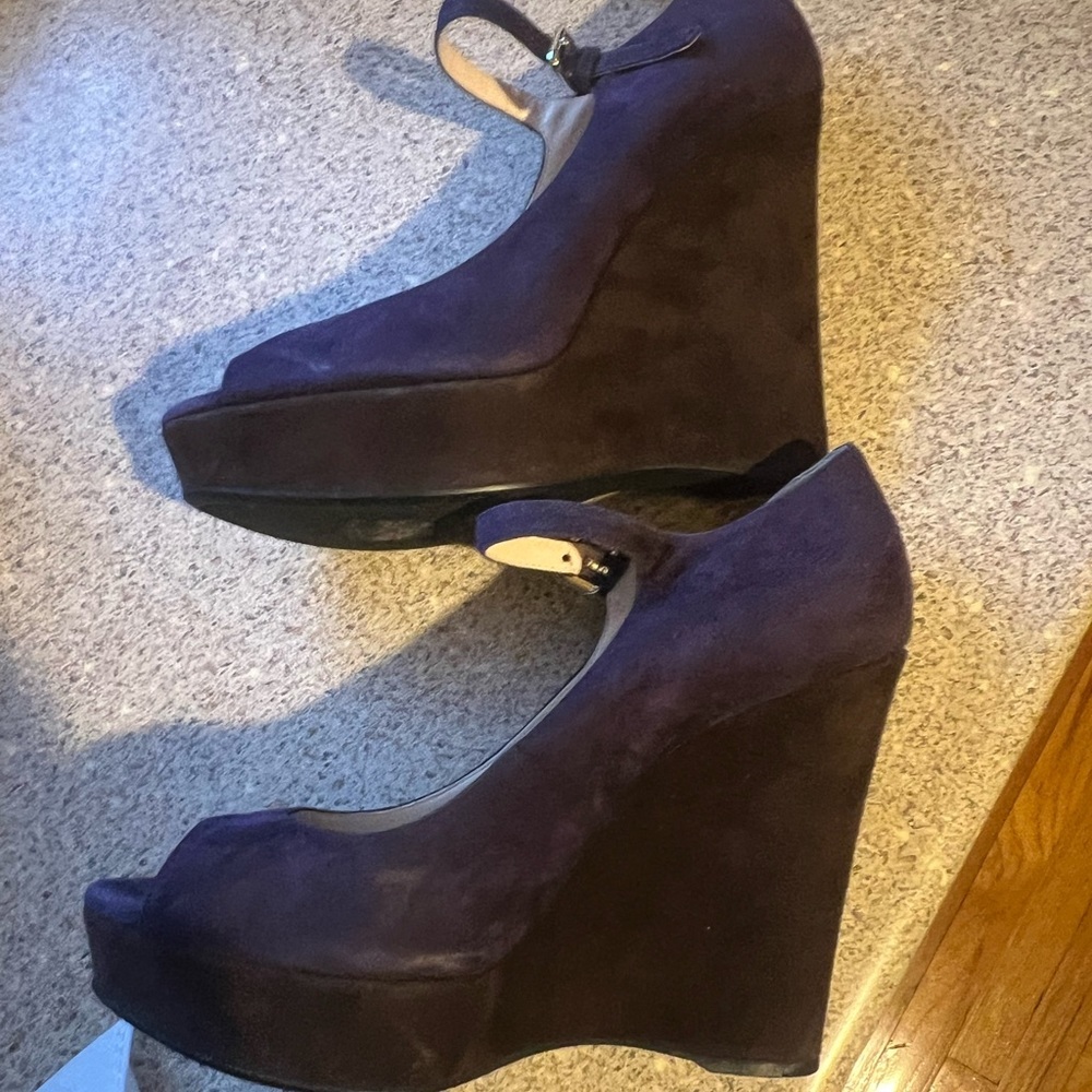 Purple Wedge Heel Mary Jane Shoes - Picture 8 of 10